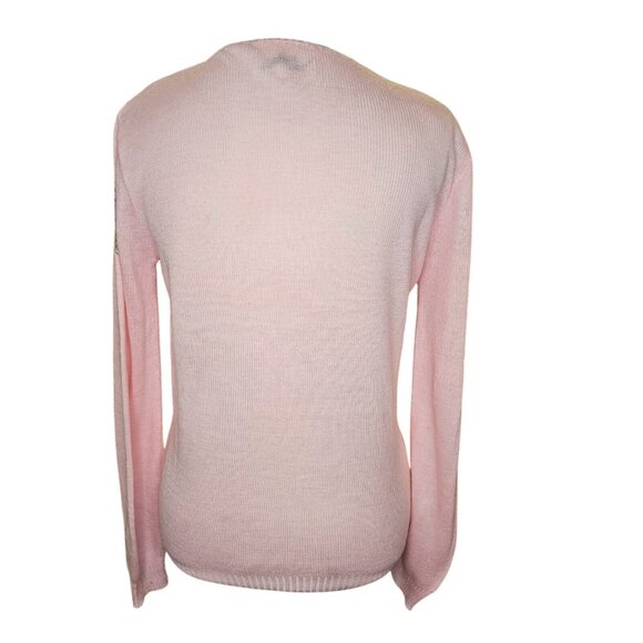 Retro 70s Womens Medium Sweater‎ Pink Embroidered Butterflies Flowers - Picture 8 of 9